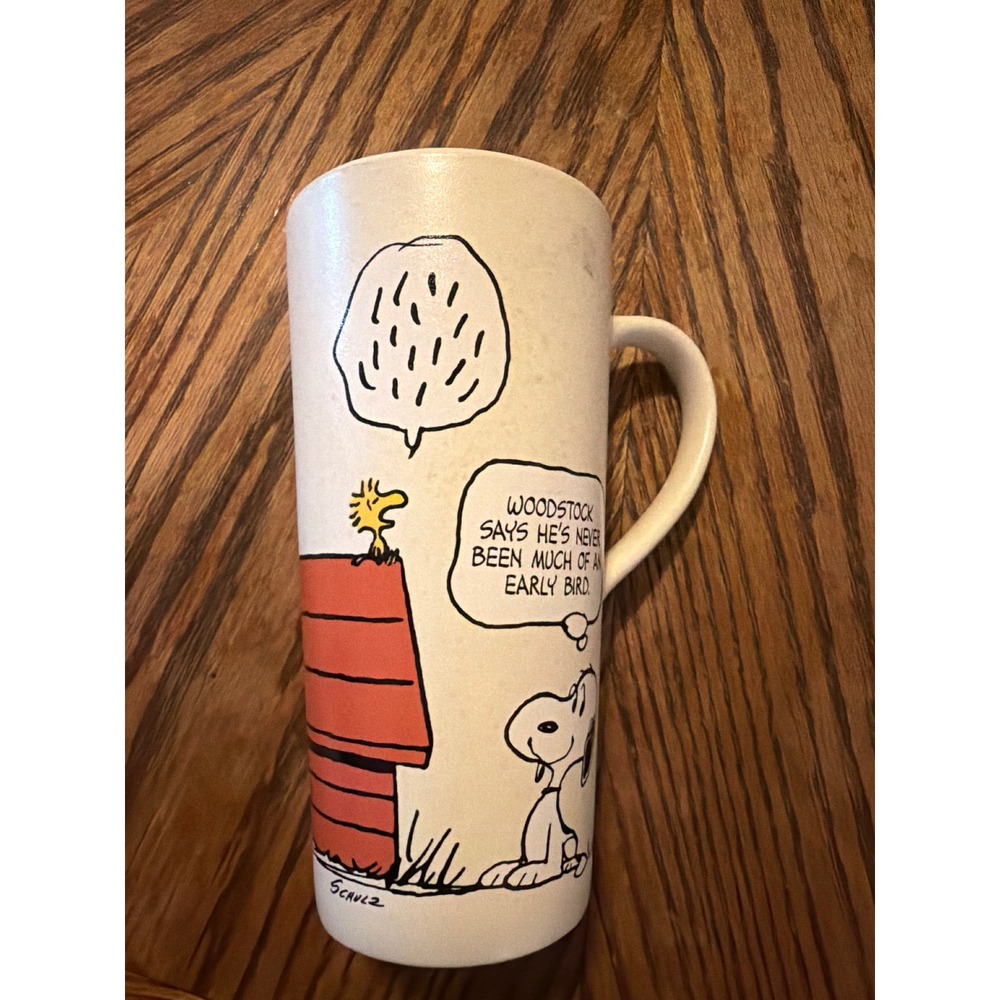 Hallmark Peanuts Snoopy Woodstock Early Bird Tall Ceramic Mug Schulz Cream Red